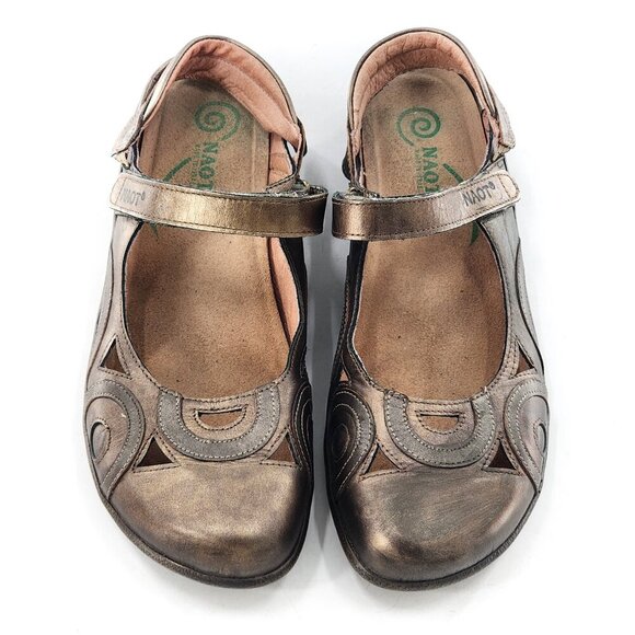 NAOT Rongo Metallic Leather Slingback Mary Jane Sandals Flats Bronze - Picture 4 of 10